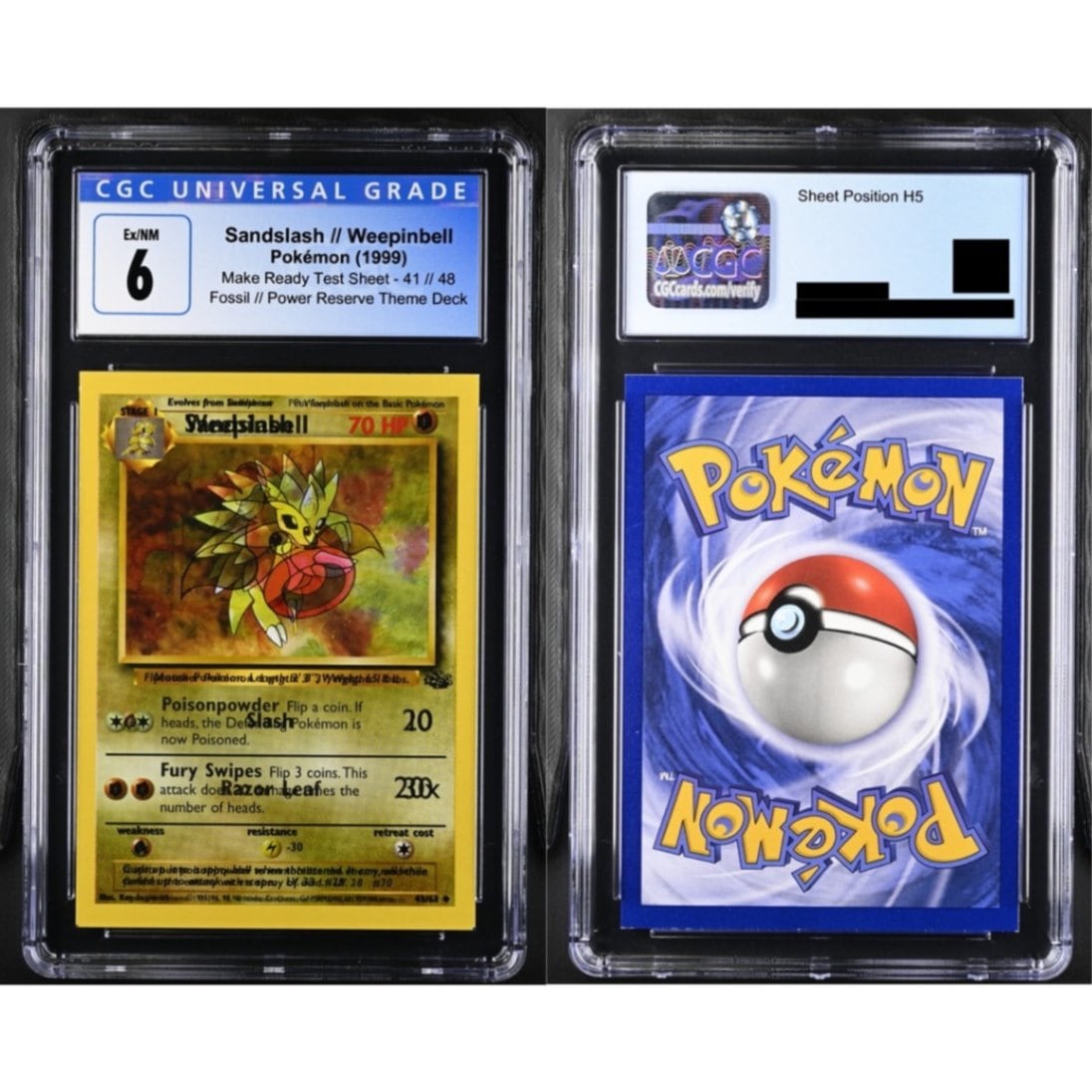 【CGC6鑑定済み】サンドパン/ウツドン SANDSLASH//WEEPINBELL 1999 TEST SHEET 41//48